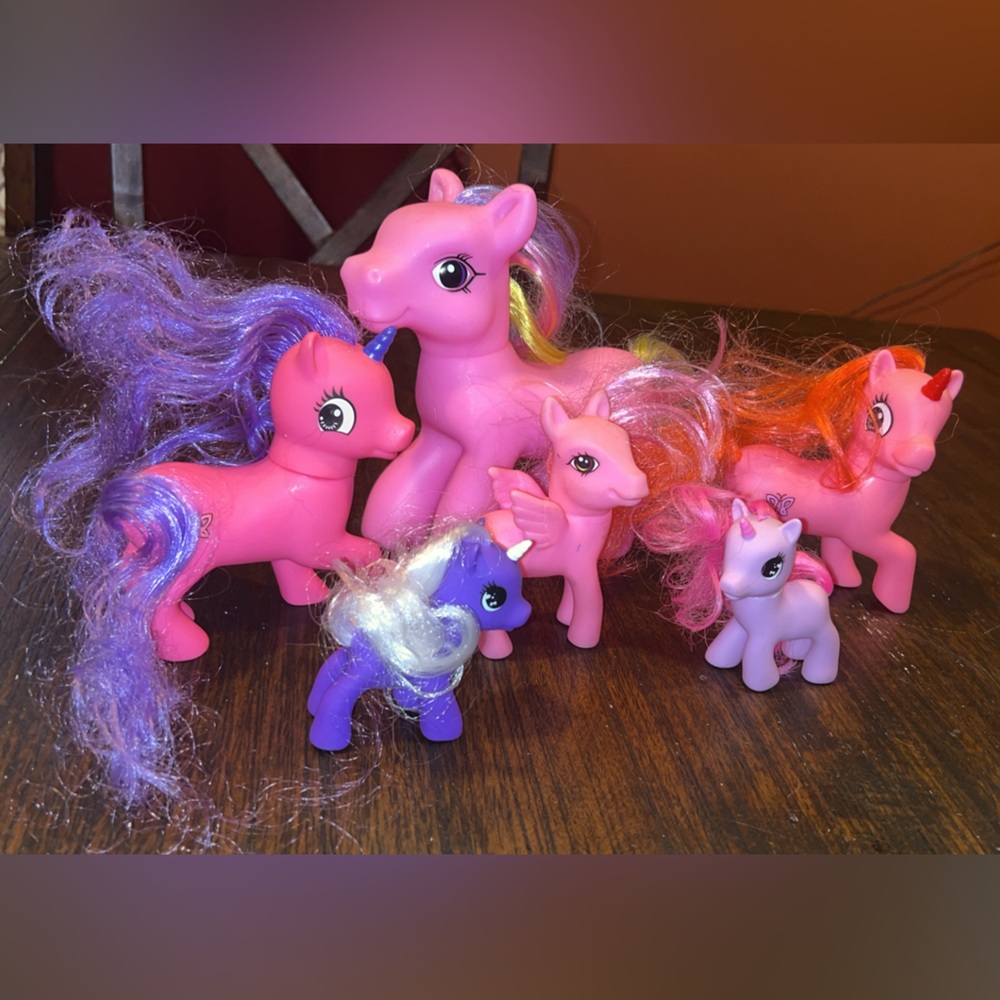 Pony Lot Of 6 Small Medium And Large Ponies Pink Purple Brushable Hair Unbranded